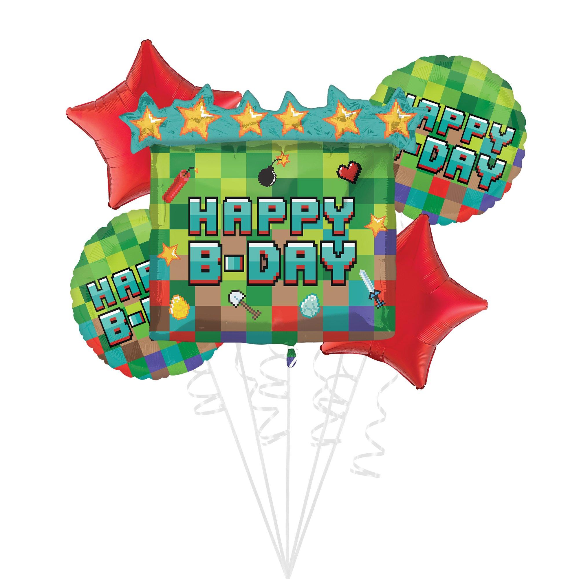 Pixel Party Birthday Foil Balloon Bouquet 5pc Party City